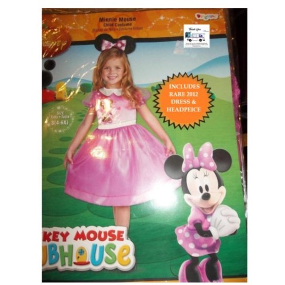 🆕 Minnie Mouse Pink/White Mickey Mouse Clubhouse Dress & Headbow 4-6x NWT